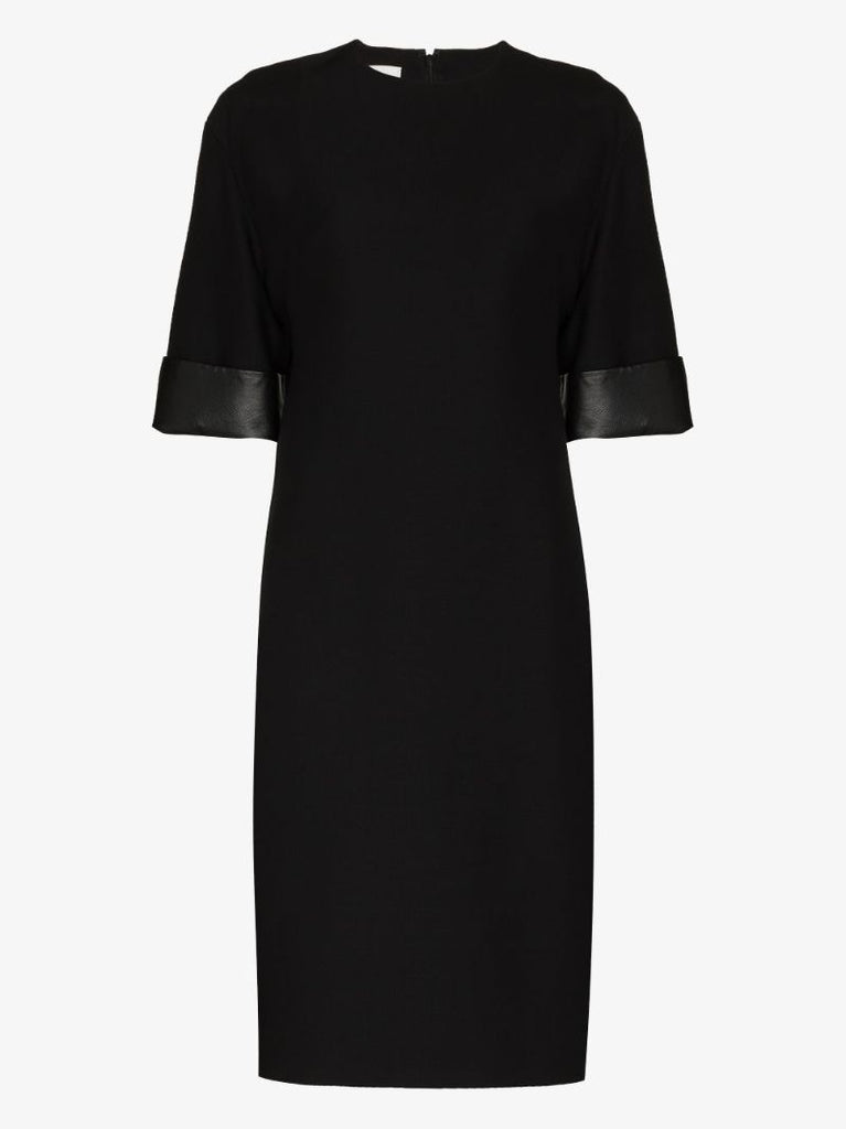 Leather Trim Midi Dress