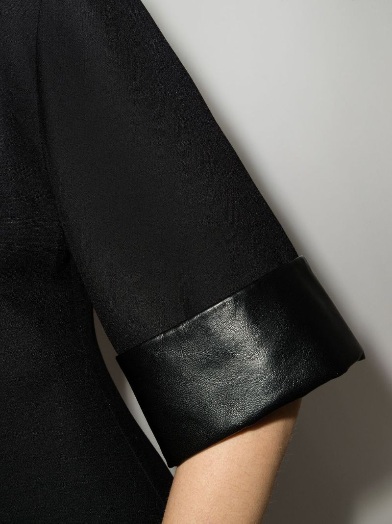 Leather Trim Midi Dress