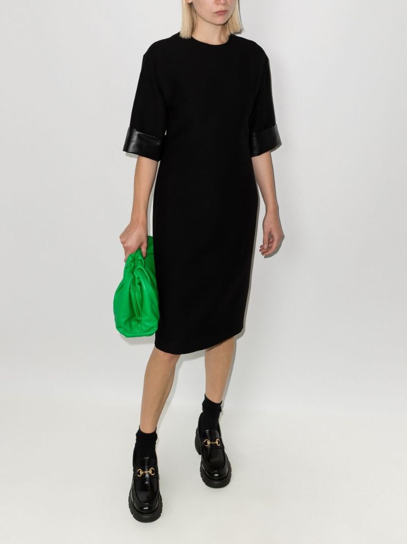 Leather Trim Midi Dress