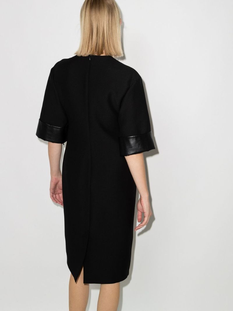 Leather Trim Midi Dress
