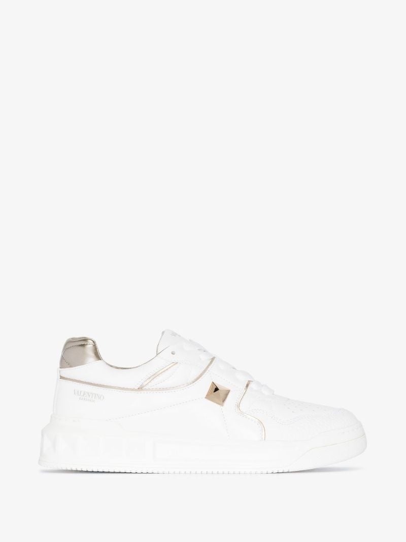 White One Stud Low Top Leather Sneakers