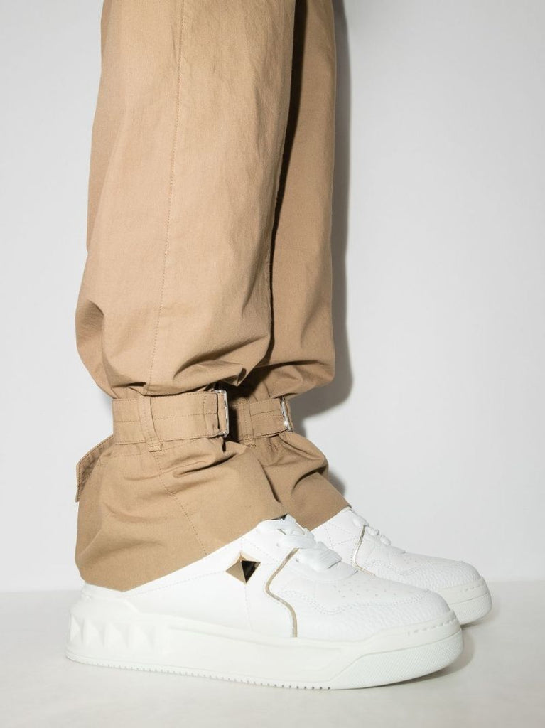 White One Stud Low Top Leather Sneakers