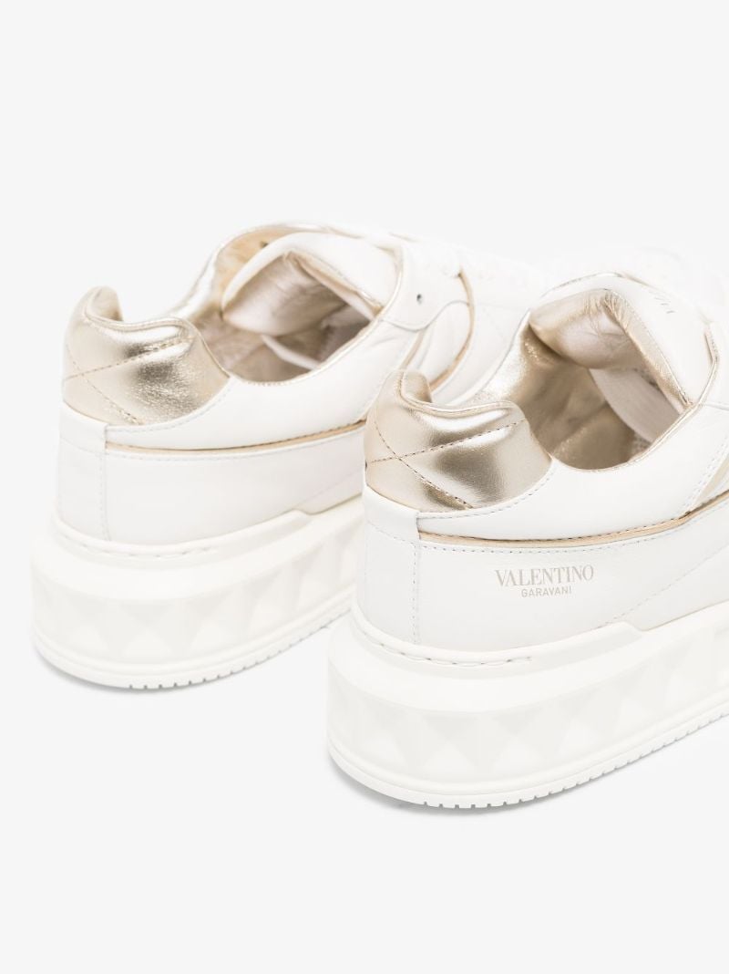 White One Stud Low Top Leather Sneakers