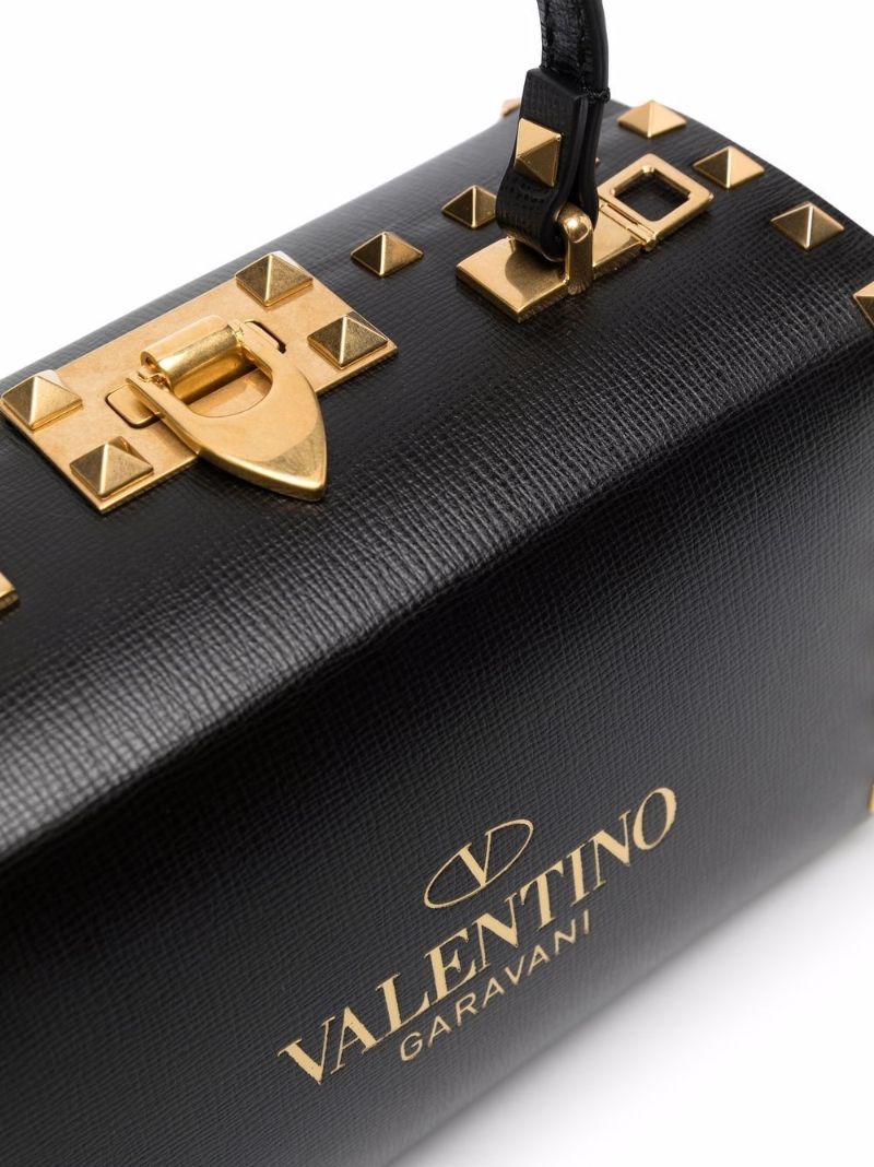 Black Rockstud Mini Leather Tote Bag