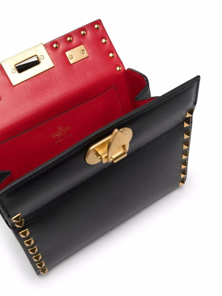 Black Rockstud Mini Leather Tote Bag