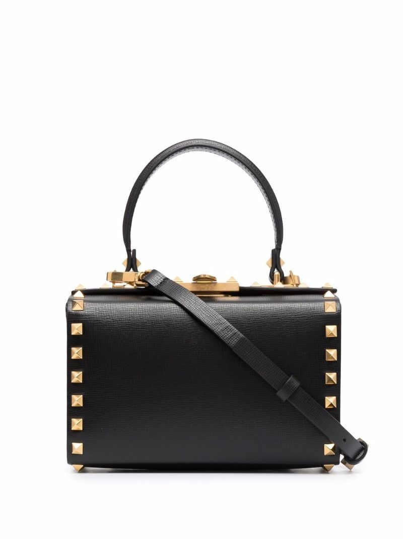 Black Rockstud Mini Leather Tote Bag