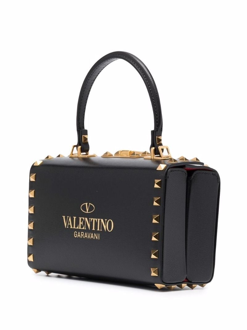 Black Rockstud Mini Leather Tote Bag