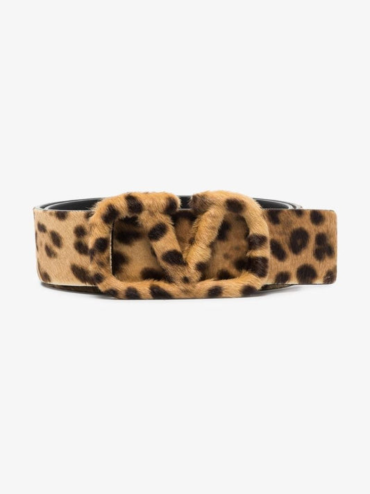 Brown Vlogo Signature Leopard Print Leather Belt