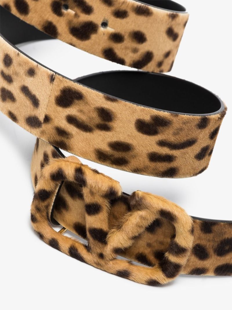 Brown Vlogo Signature Leopard Print Leather Belt