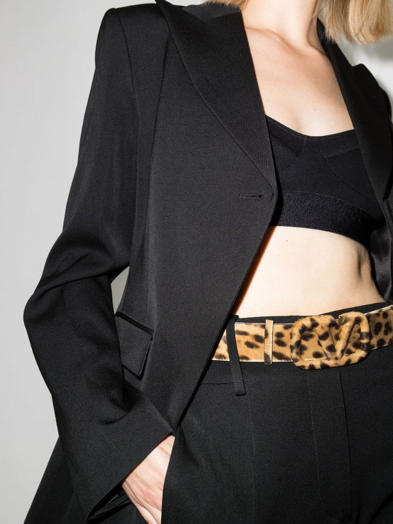 Brown Vlogo Signature Leopard Print Leather Belt