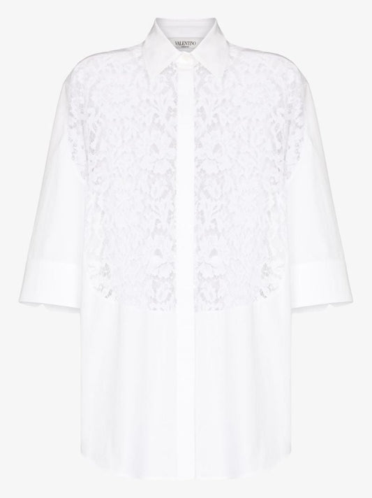 Oversized Lace Panel Cotton Shirt