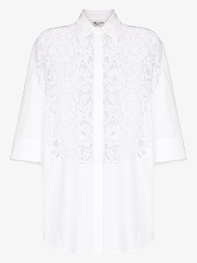 Oversized Lace Panel Cotton Shirt