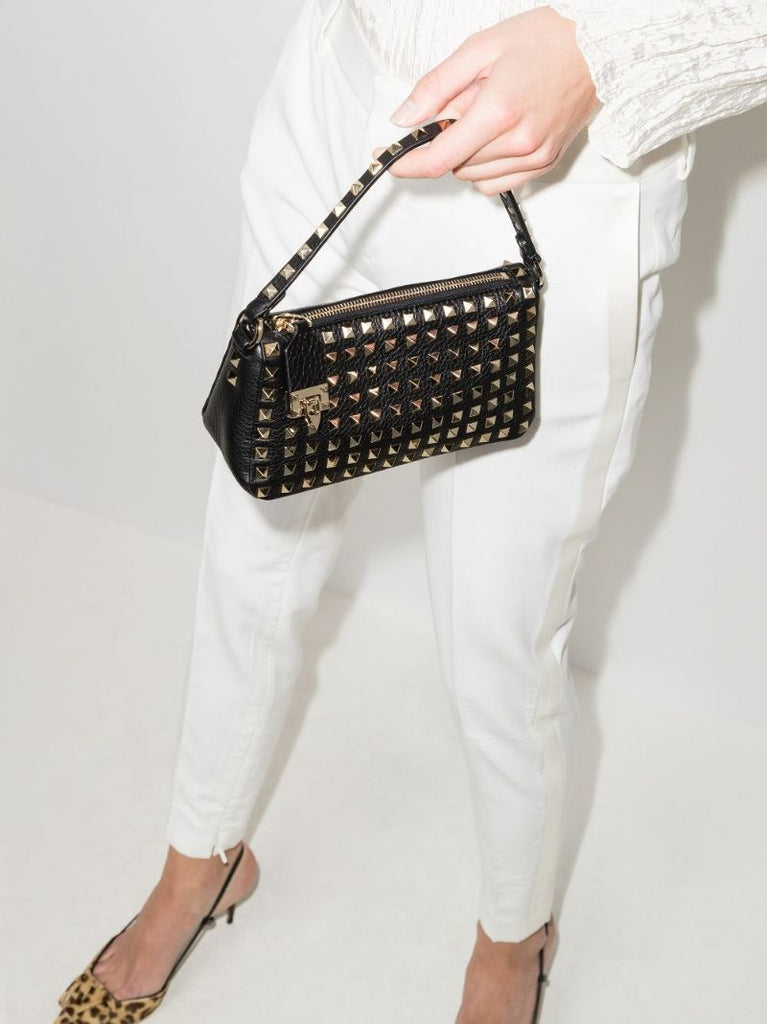 Black Rockstud Small Leather Shoulder Bag