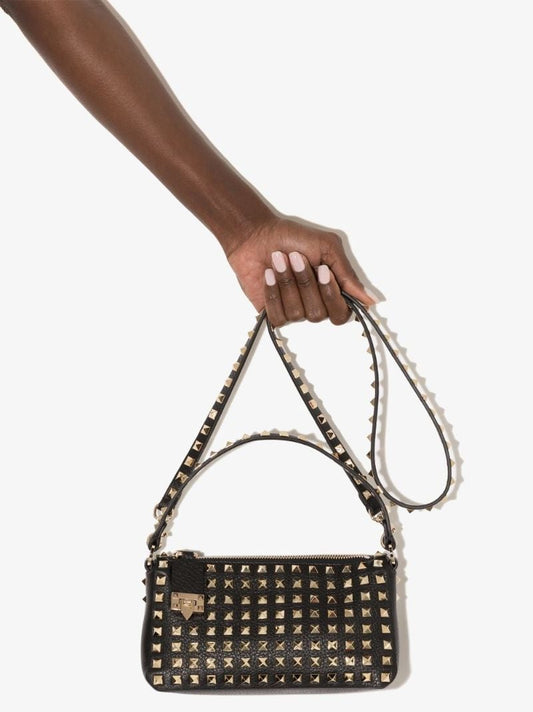 Black Rockstud Small Leather Shoulder Bag