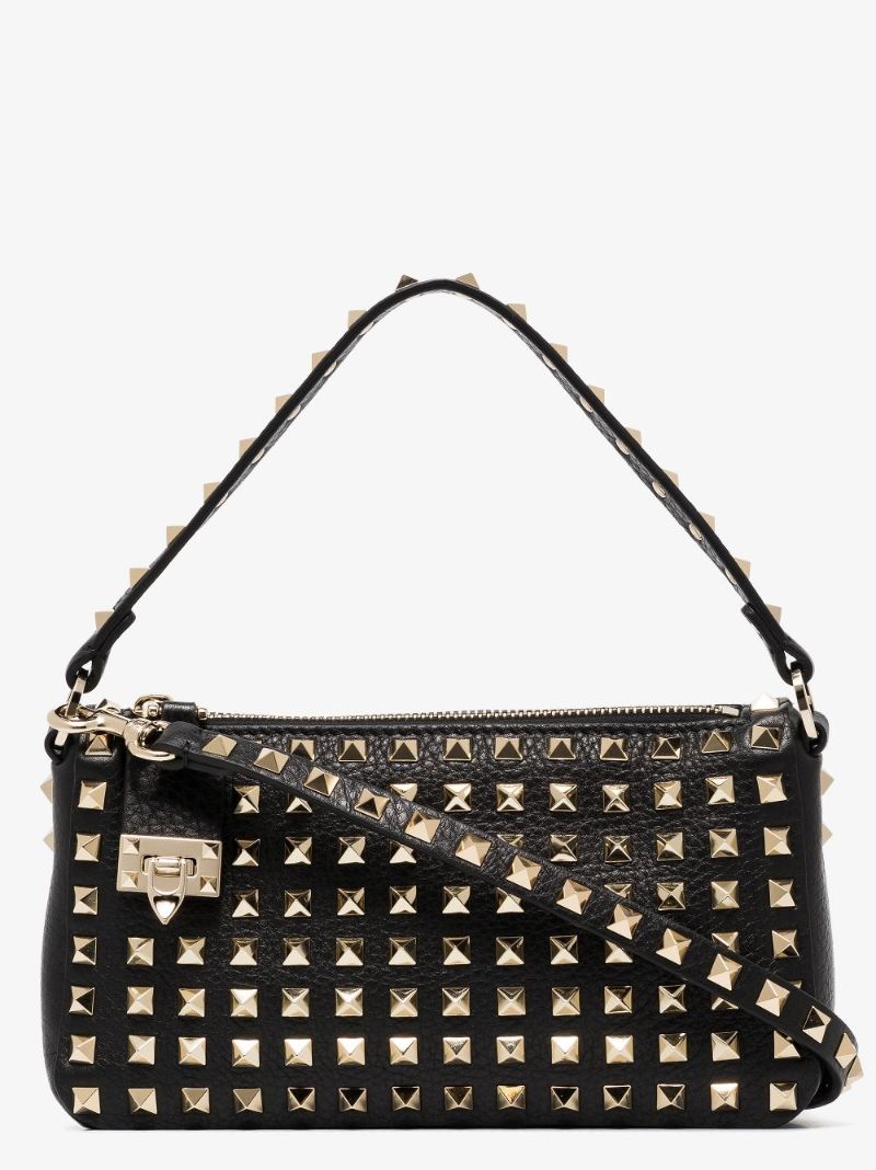 Black Rockstud Small Leather Shoulder Bag