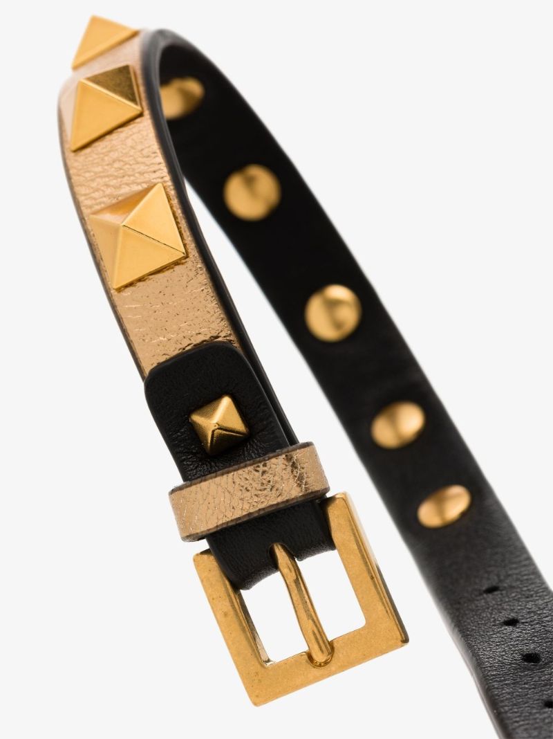Gold Tone Rockstud Leather Bracelet