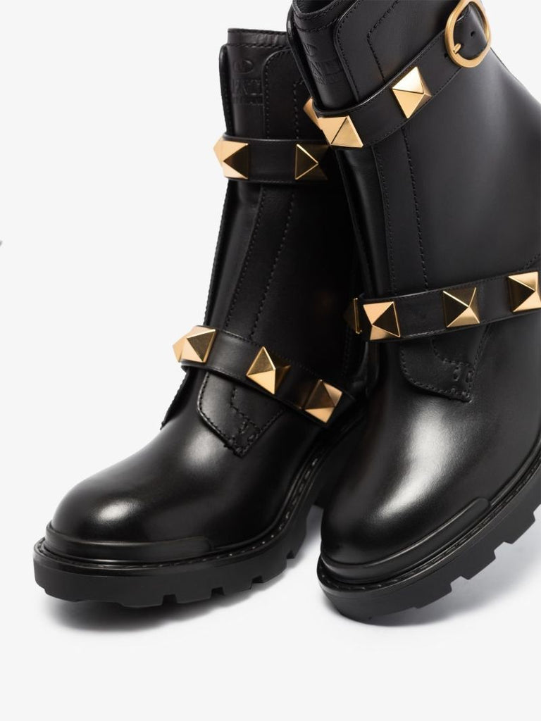 Black Roman Stud 85 Leather Ankle Boots