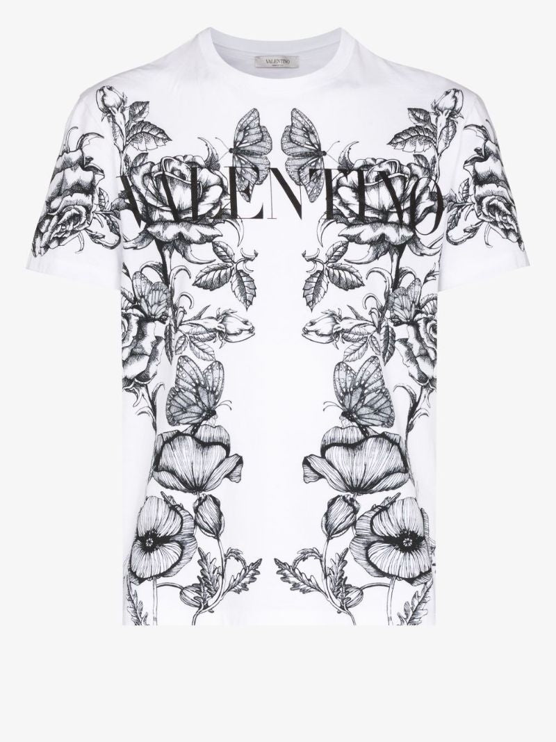 White Floral Logo Print T-shirt