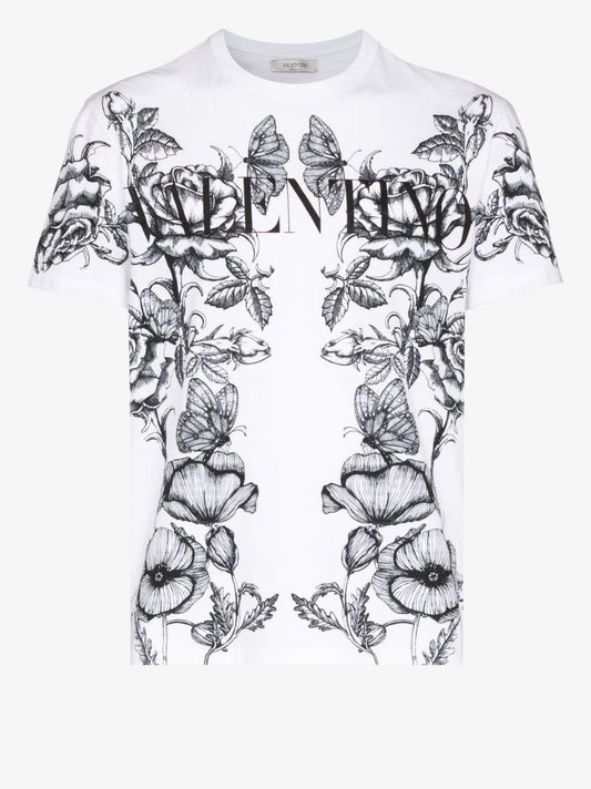 White Floral Logo Print T-shirt
