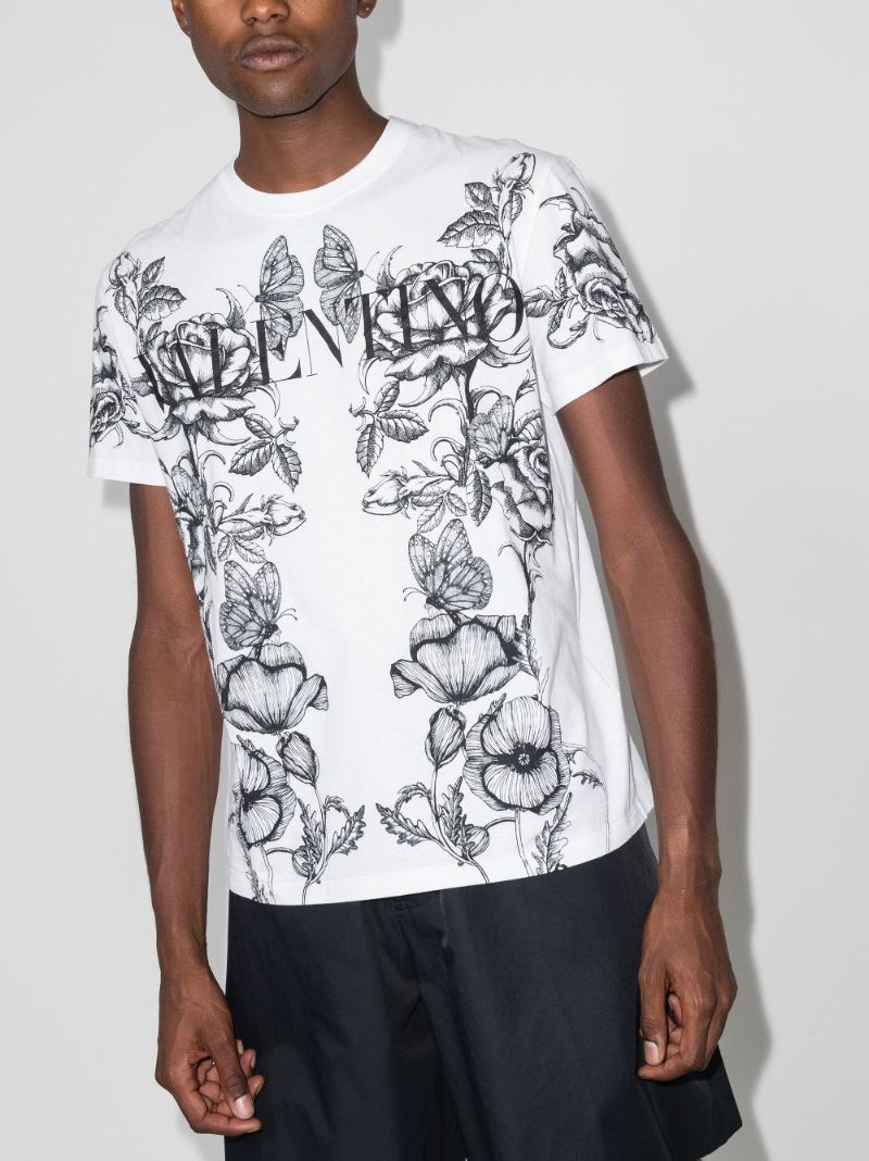 White Floral Logo Print T-shirt