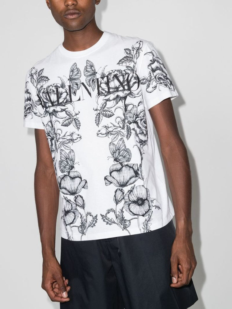White Floral Logo Print T-shirt