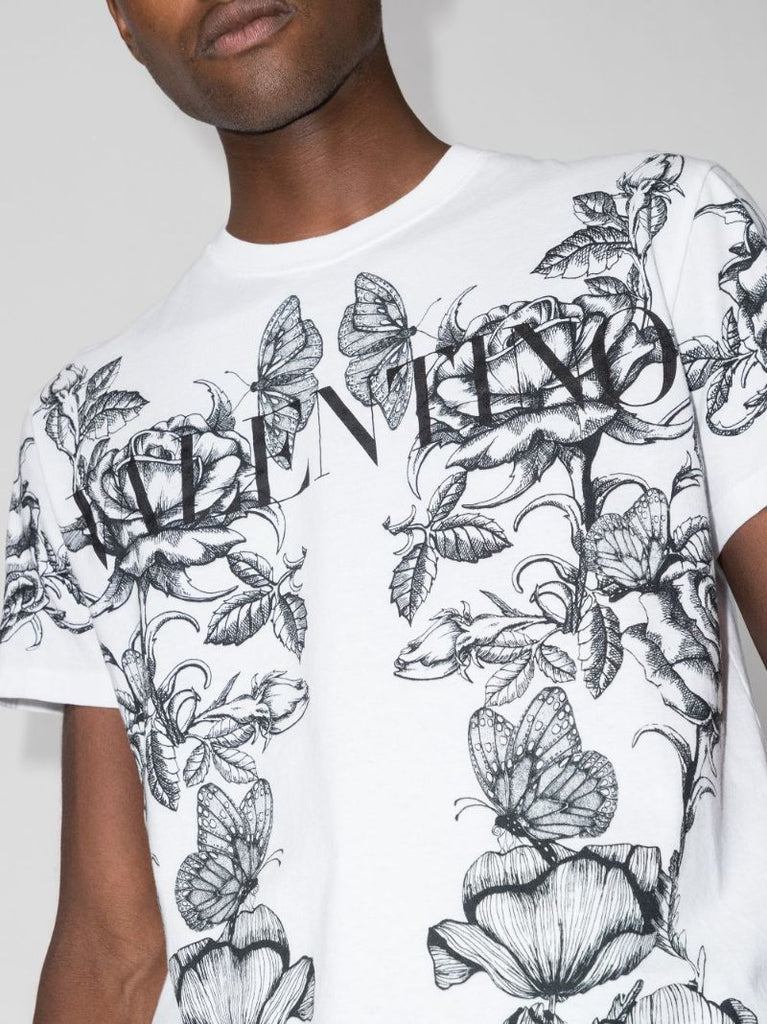 White Floral Logo Print T-shirt