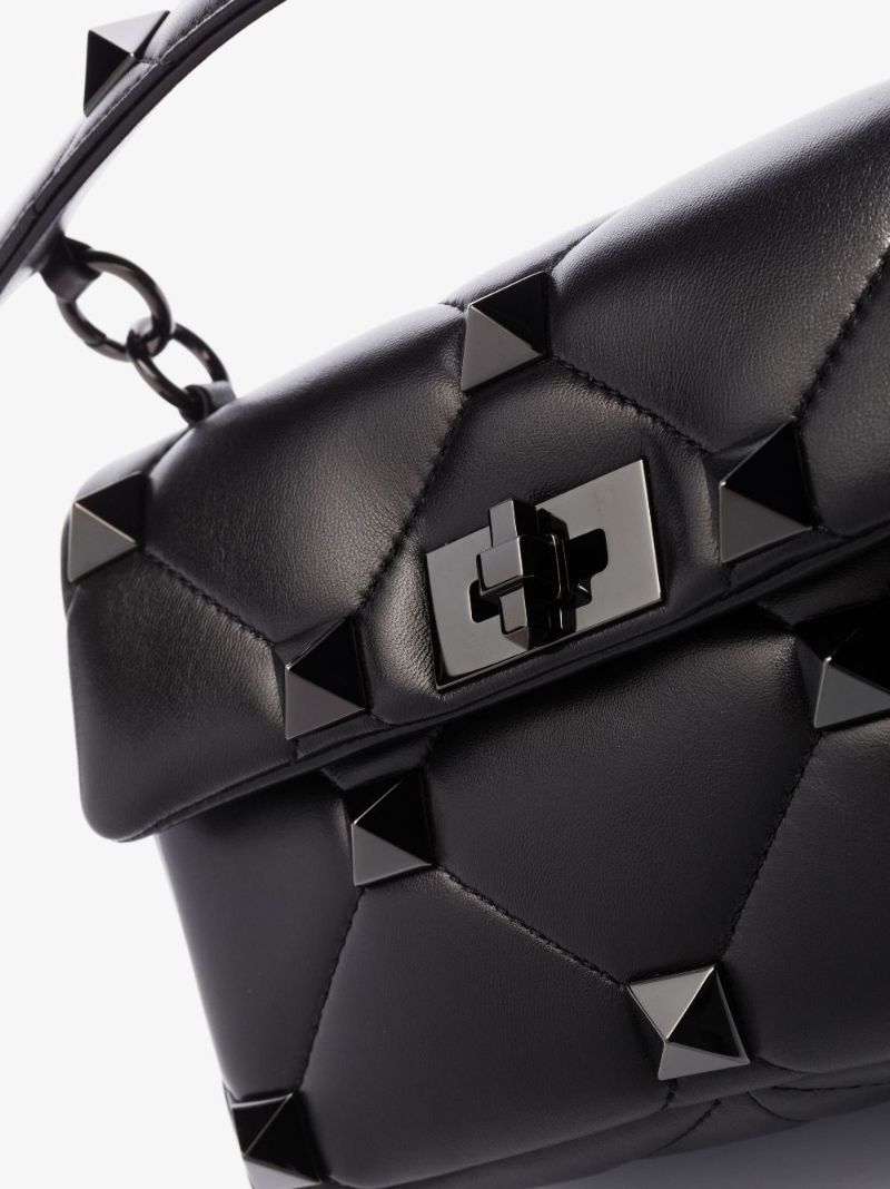 Black Roman Stud Medium Leather Shoulder Bag