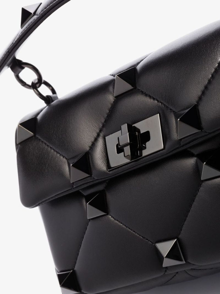 Black Roman Stud Medium Leather Shoulder Bag