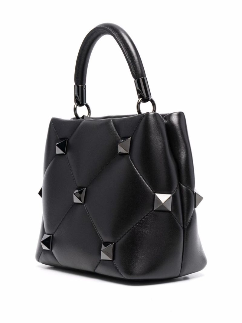 Black Roman Stud Small Leather Top Handle Bag