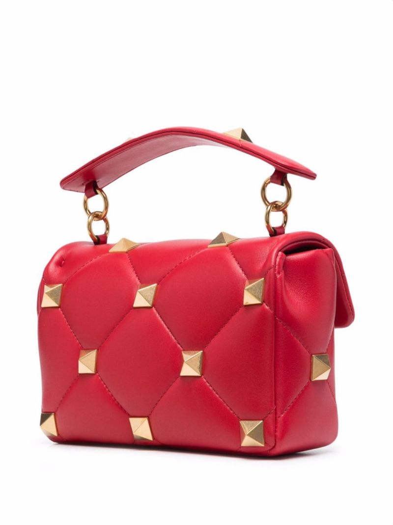 Red Roman Stud Medium Leather Shoulder Bag