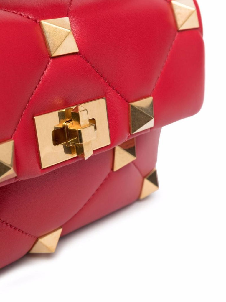 Red Roman Stud Medium Leather Shoulder Bag