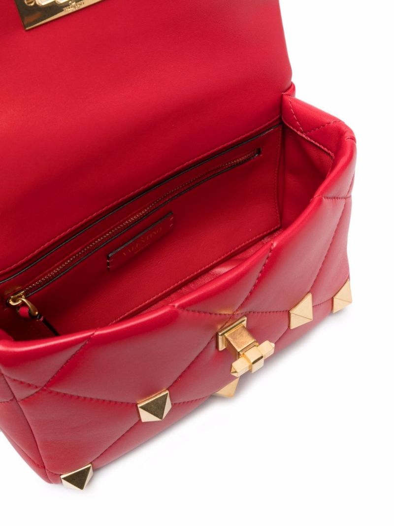 Red Roman Stud Medium Leather Shoulder Bag
