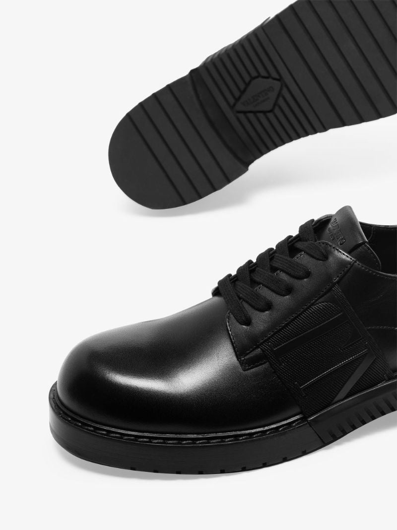 Black Vltn Leather Derby Shoes