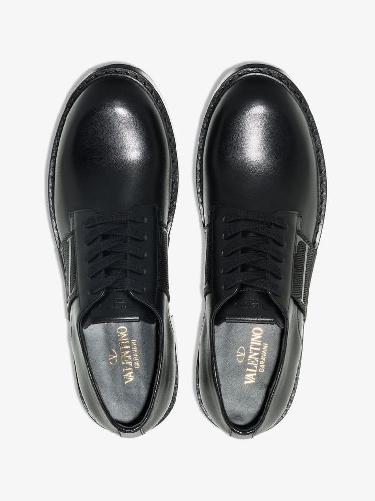 Black Vltn Leather Derby Shoes