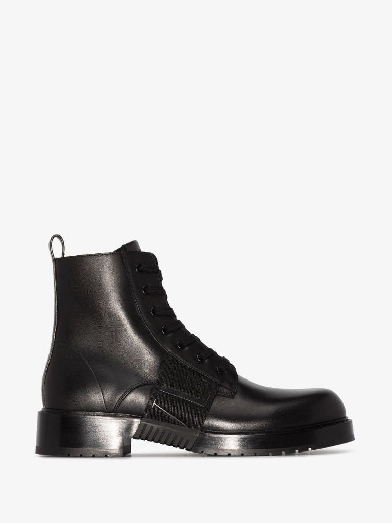 Black Vl7n City Leather Combat Boots
