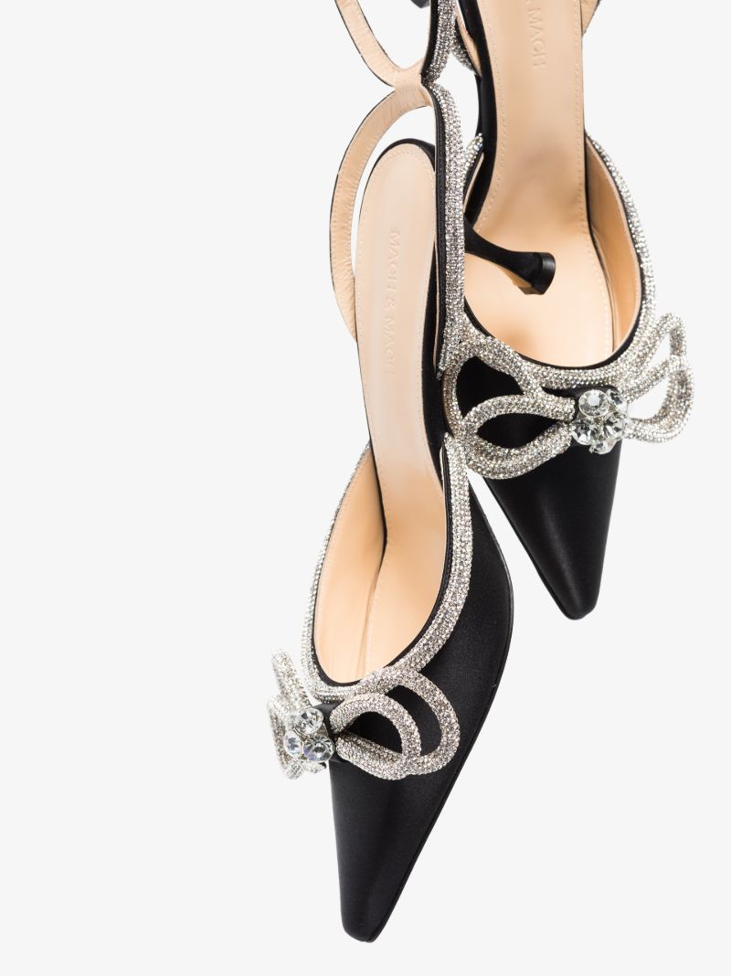 Black Double Bow 65 Crystal Pumps