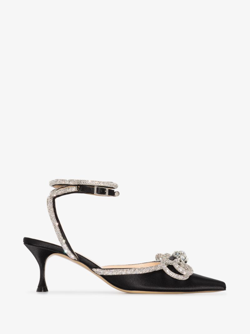 Black Double Bow 65 Crystal Pumps