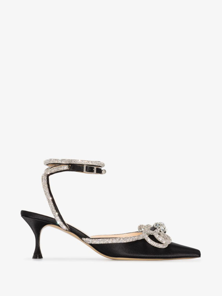 Black Double Bow 65 Crystal Pumps
