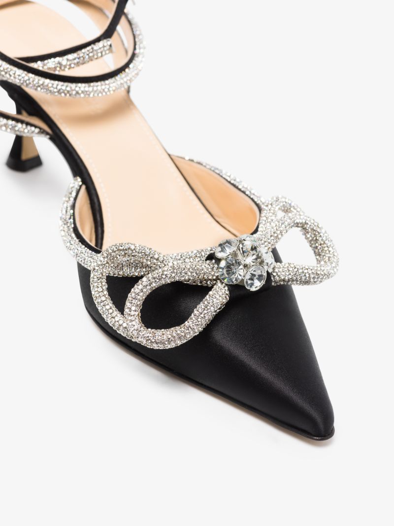 Black Double Bow 65 Crystal Pumps