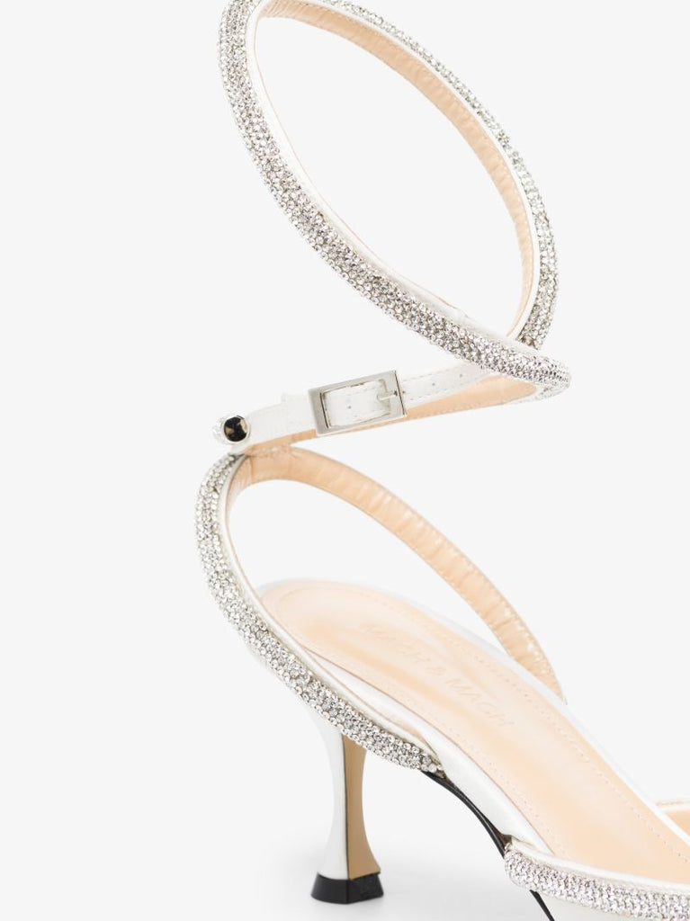 White Double Bow 65 Crystal Pumps