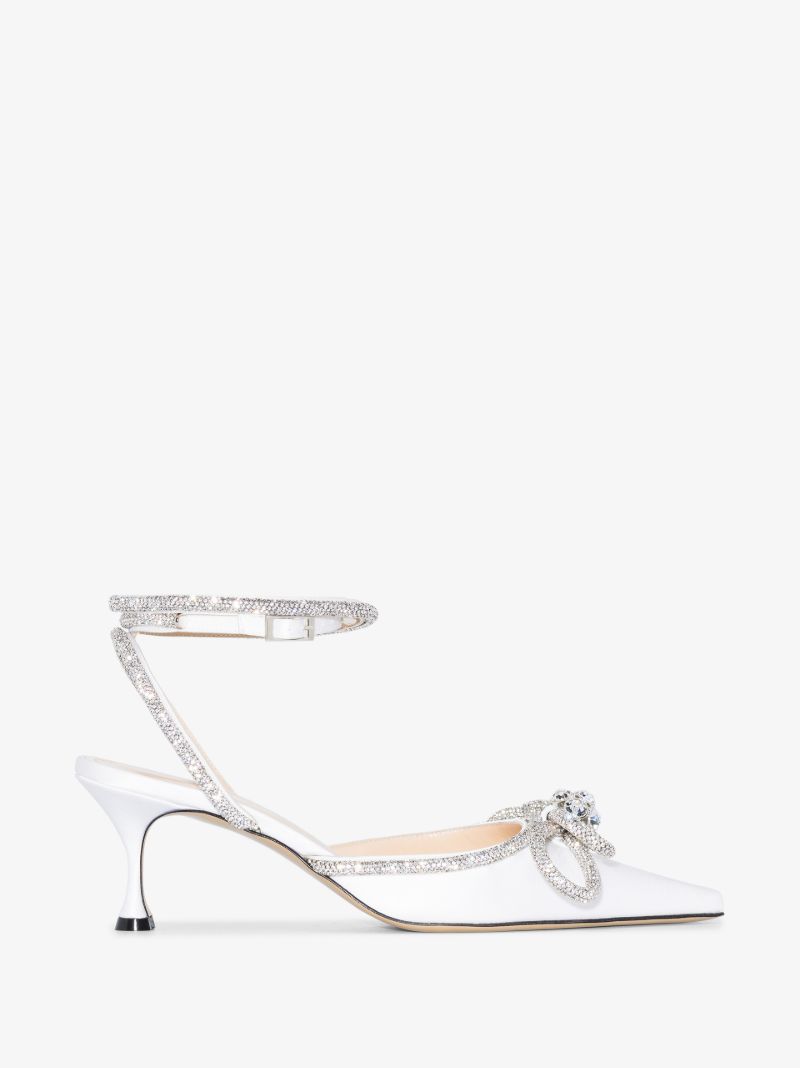White Double Bow 65 Crystal Pumps