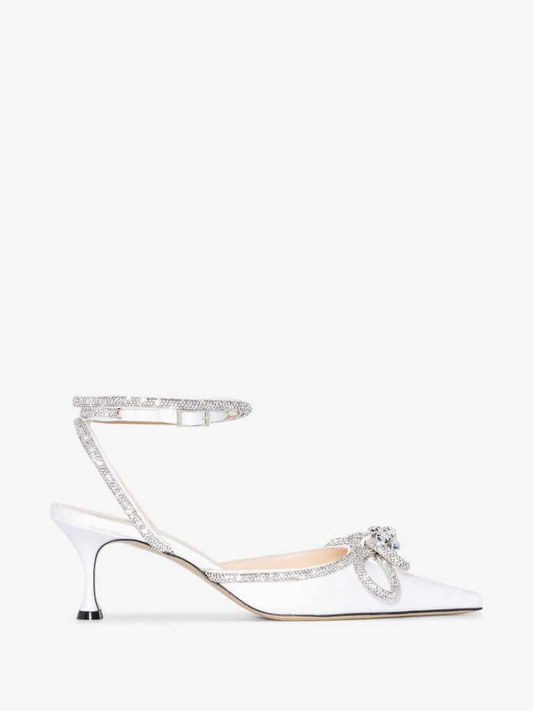 White Double Bow 65 Crystal Pumps