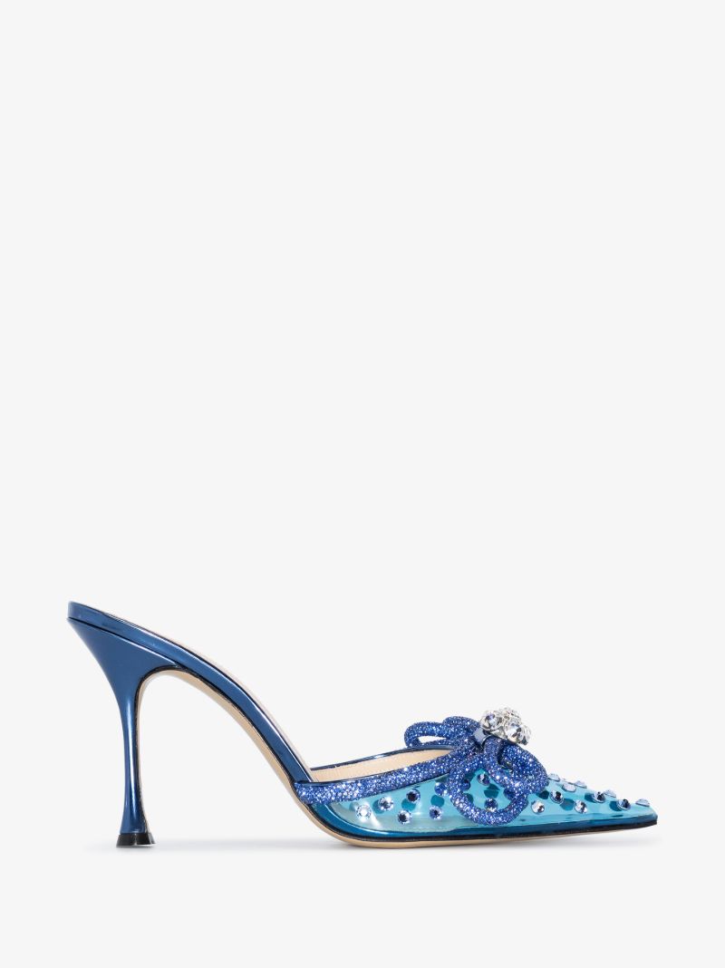 Blue Double Bow 100 Crystal Pvc Mules