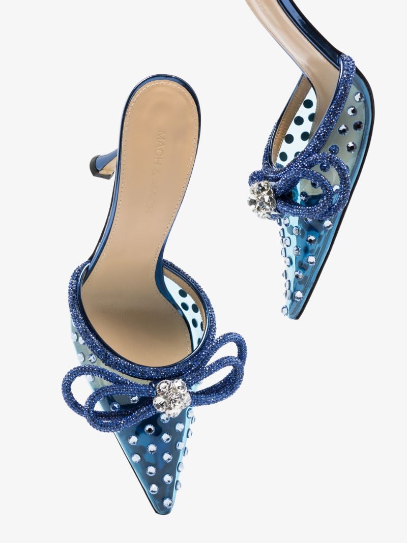 Blue Double Bow 100 Crystal Pvc Mules