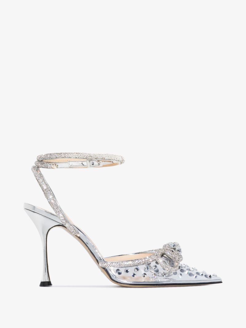 Silver Double Bow 100 Crystal Pvc Pumps