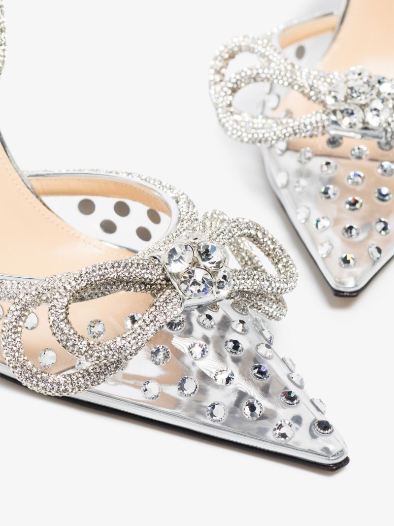 Silver Double Bow 100 Crystal Pvc Pumps