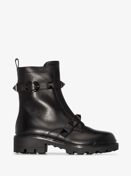 Black Rockstud Leather Ankle Boots