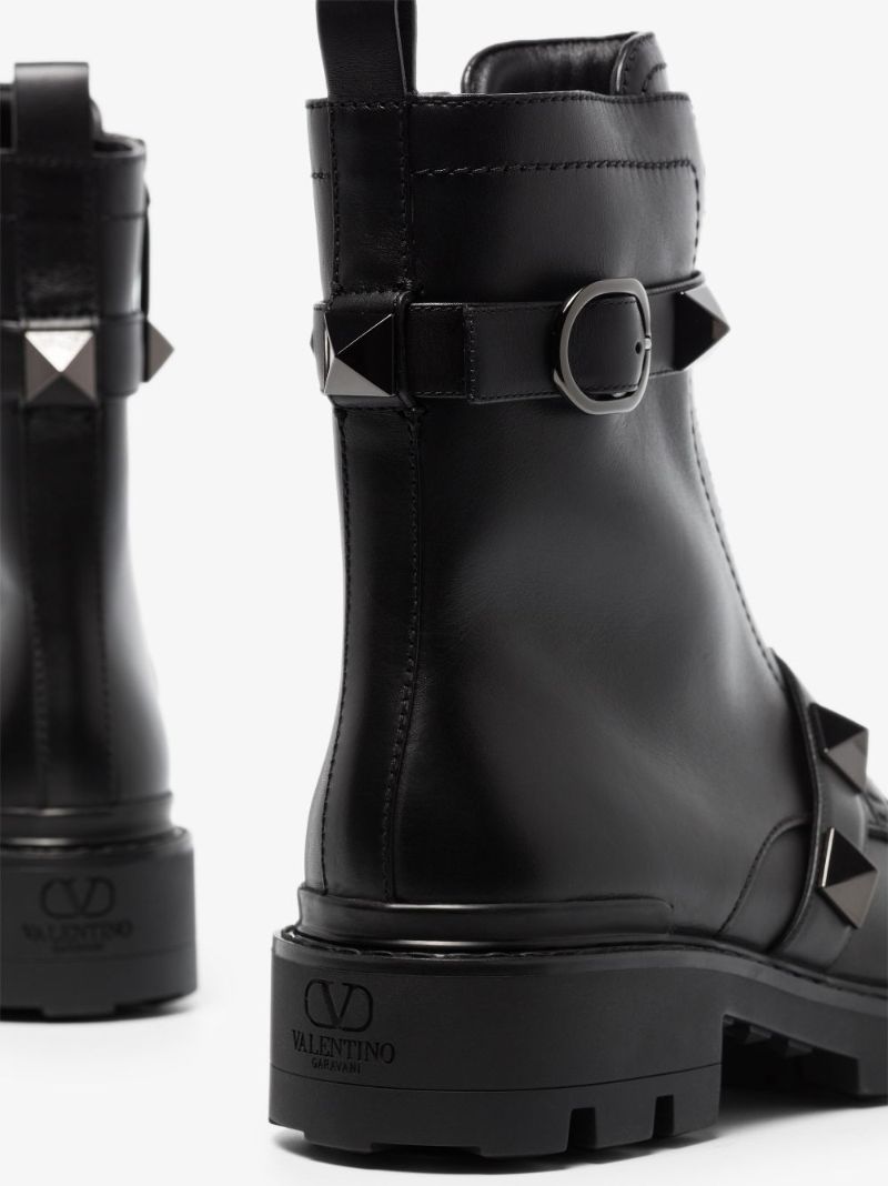 Black Rockstud Leather Ankle Boots