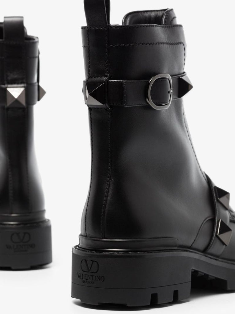 Black Rockstud Leather Ankle Boots