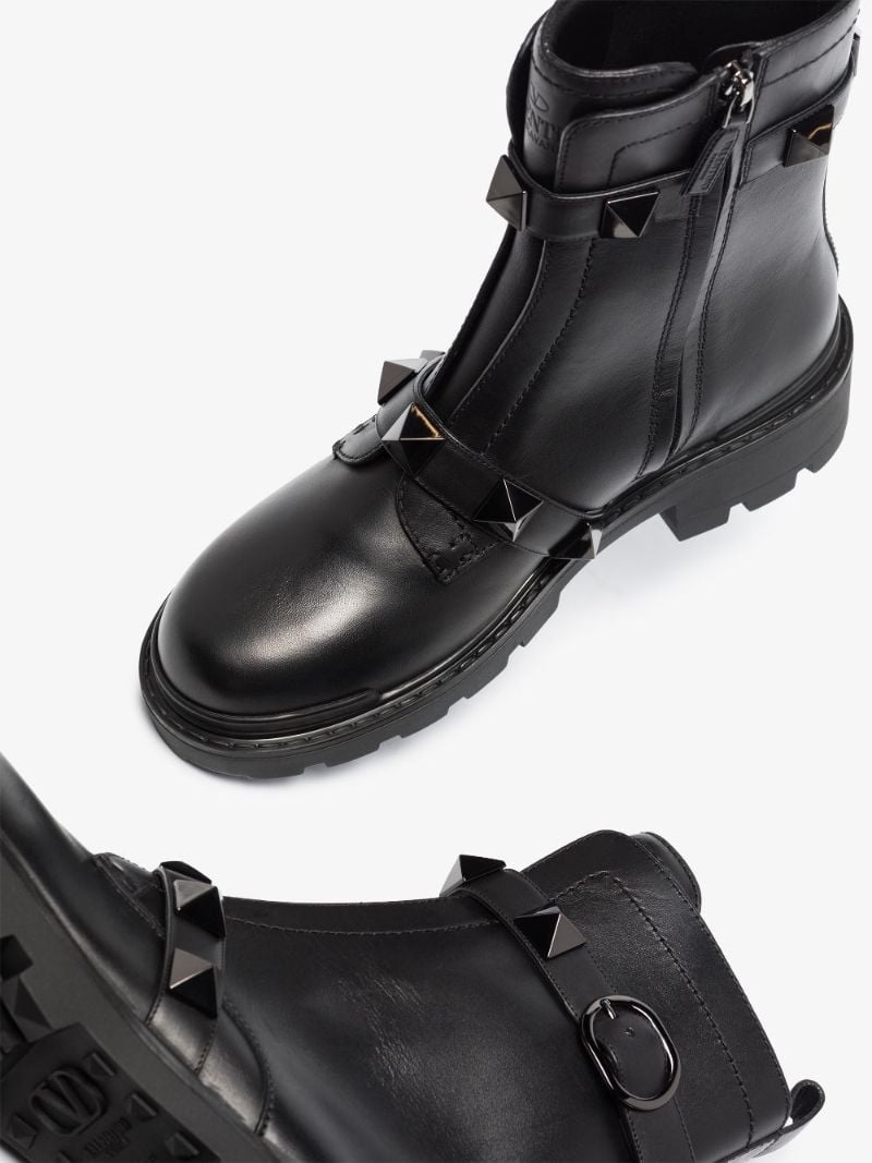 Black Rockstud Leather Ankle Boots